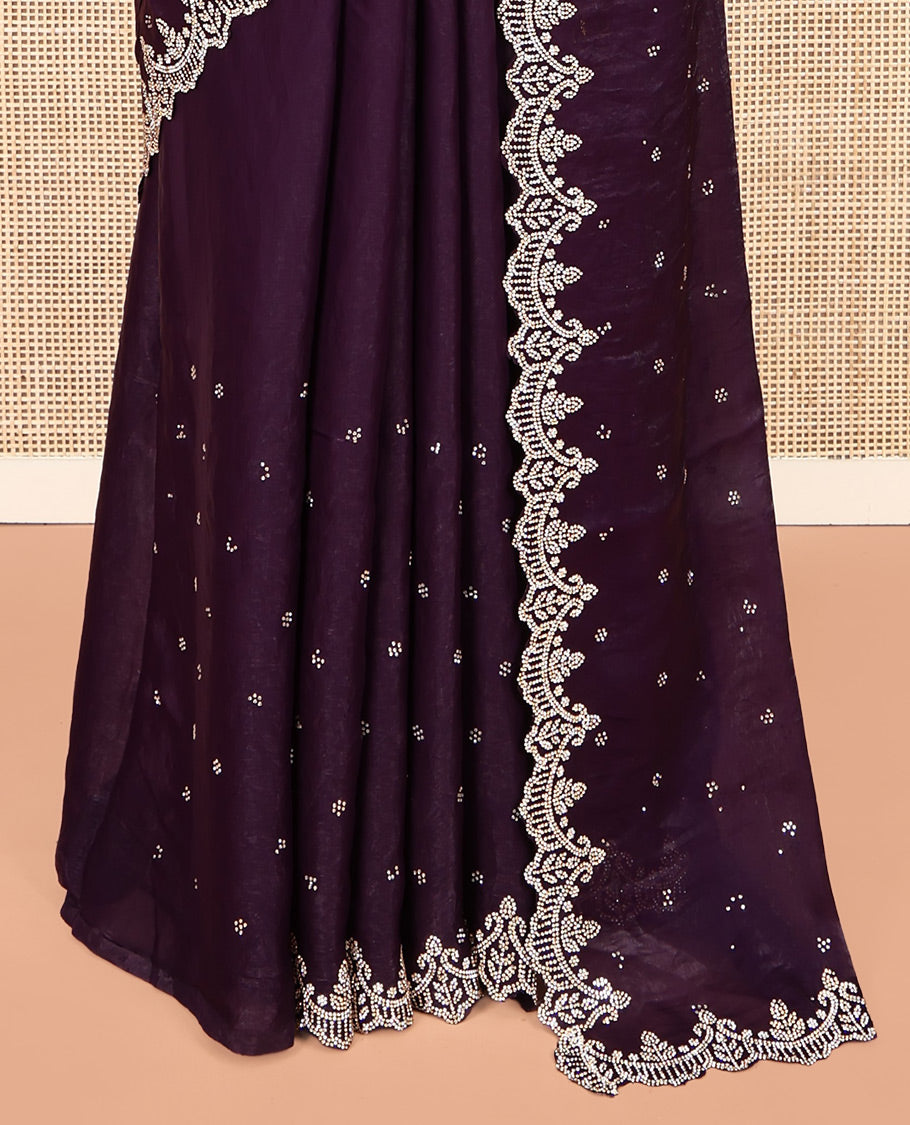 Purple Designer Saree, Dazzled with Stonework, a Scallop Stonework Border, and a Matching Blouse