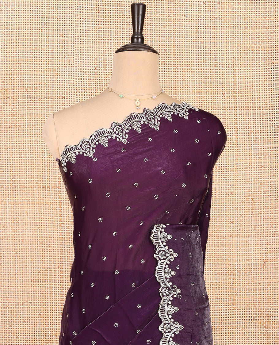 Purple Designer Saree, Dazzled with Stonework, a Scallop Stonework Border, and a Matching Blouse