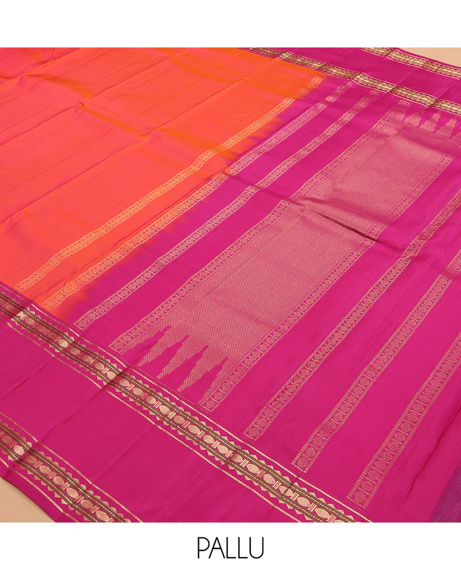 Orange Plain Kanchipuram Silk Saree