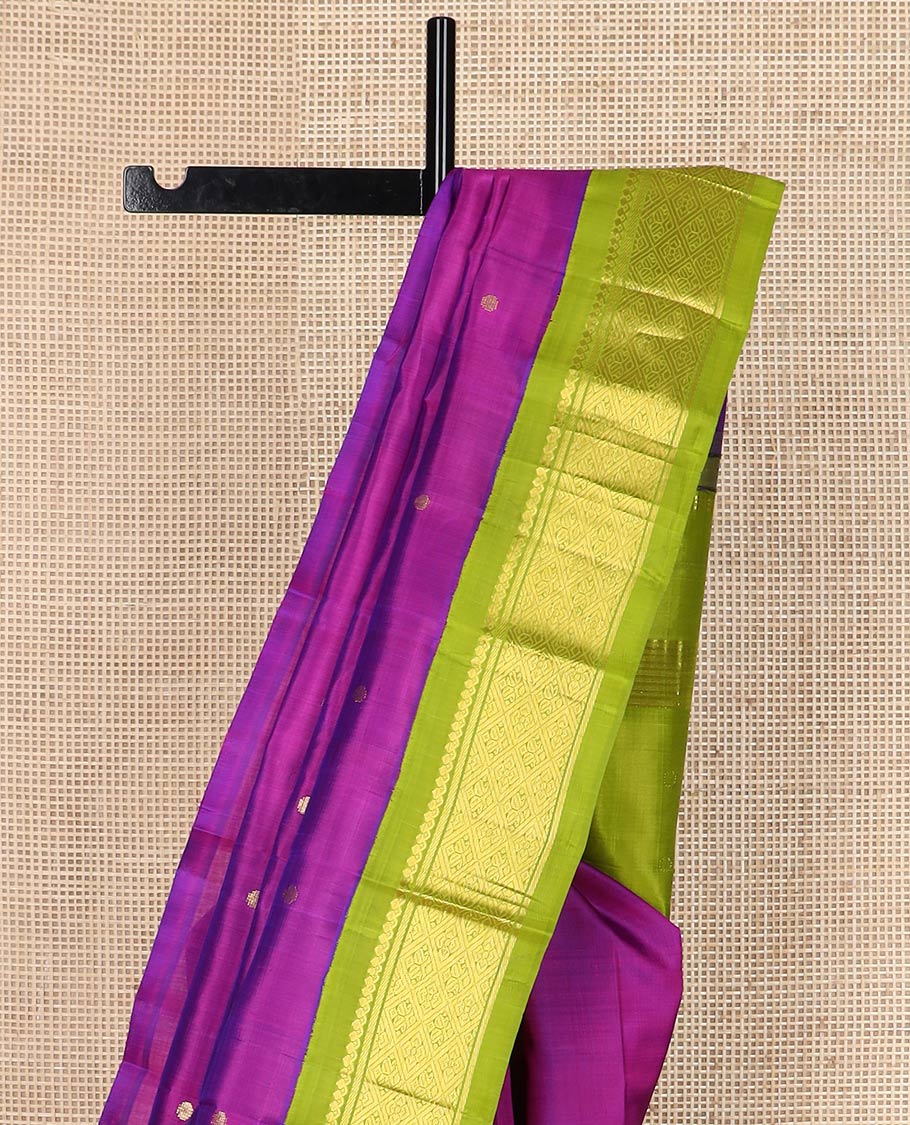 Pink zari buttas silk saree, contrast one-sided korvai border of salangai & jaal designs & pallu of zari designs