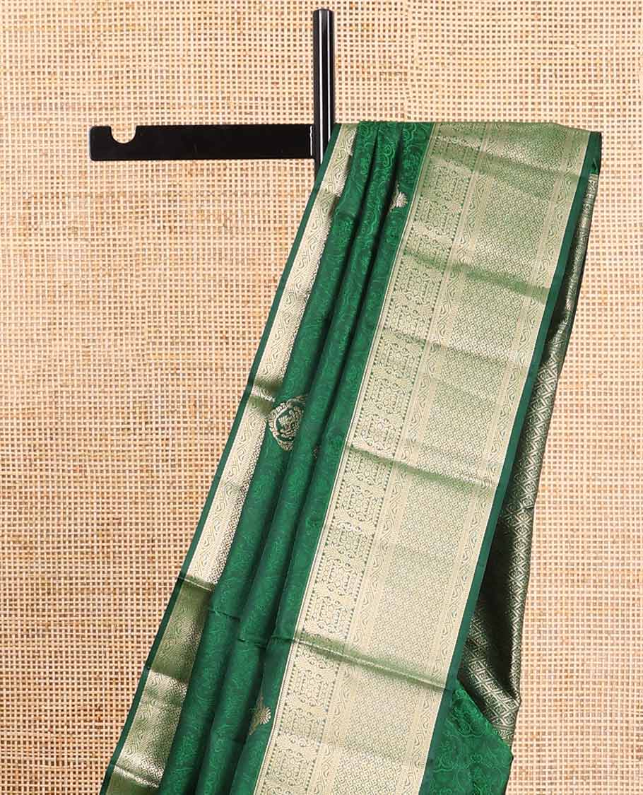 Bottle green floral jacquard kancheepuram silk saree with self floral design border & jaal design pallu