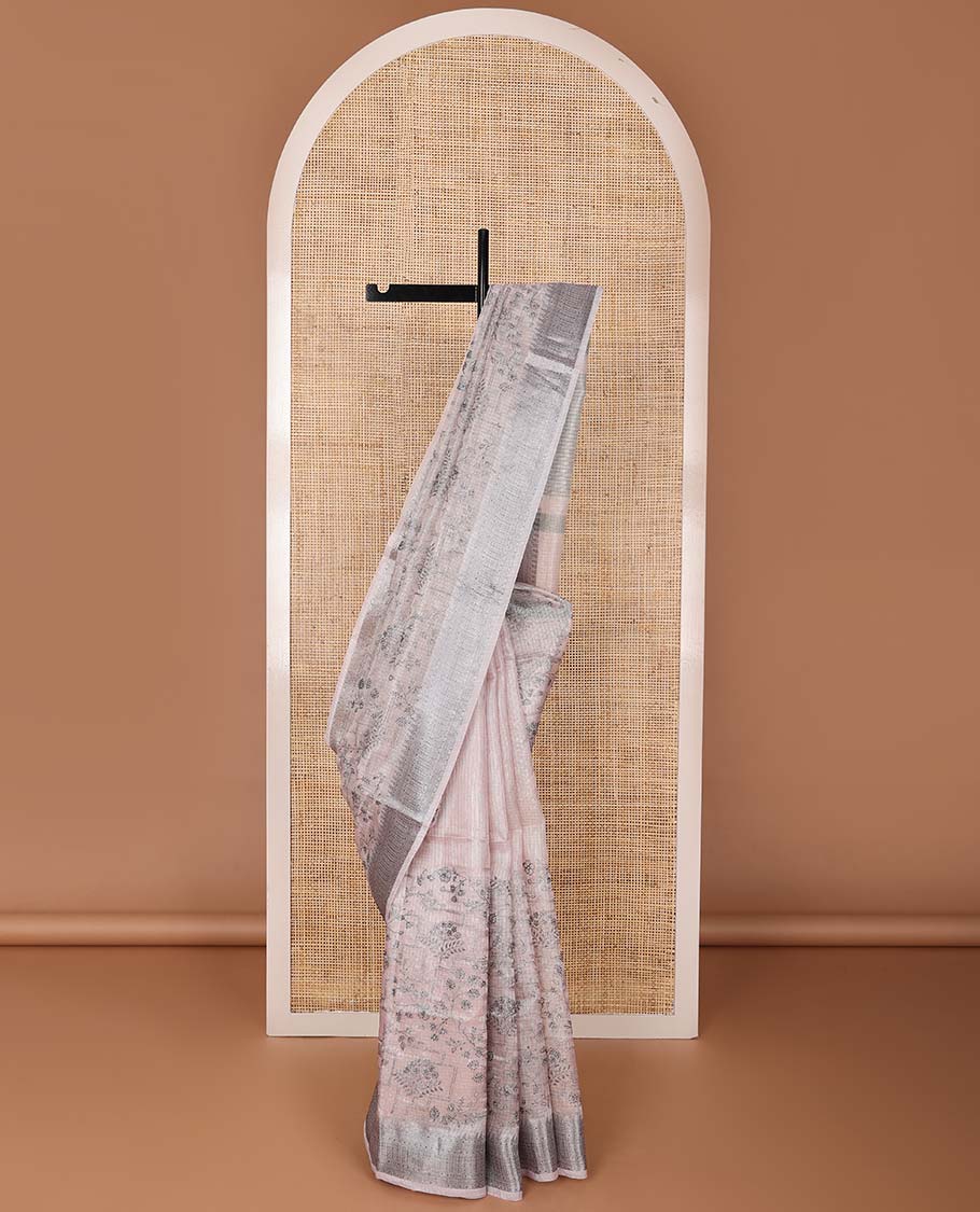 Light sandal intricately designed fancy kota saree, traditional design border & striped pallu