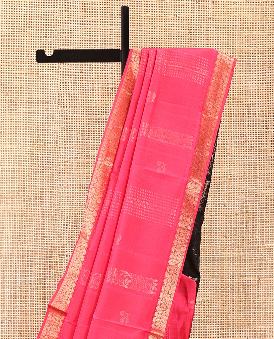 Pink Mayuri Soft Silk Saree, Entralled with Zari Buttas and Floral Creeper Designs On Its Body, Highlighted by Traditional Zari Designs Woven Border, Contrast Grand Pallu and Paired with a Contrast Blouse
