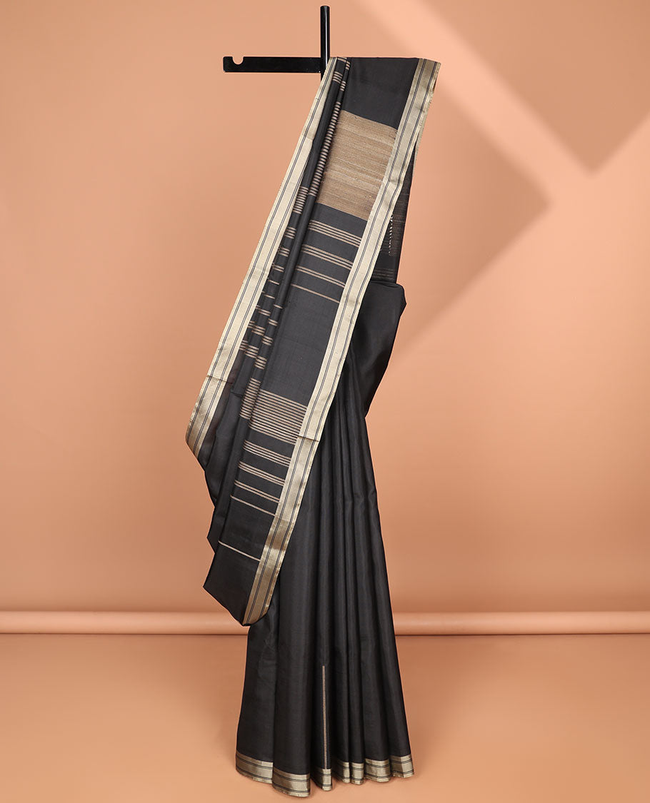 Black all-over geometric design mayuri soft silk saree with self zari design border
