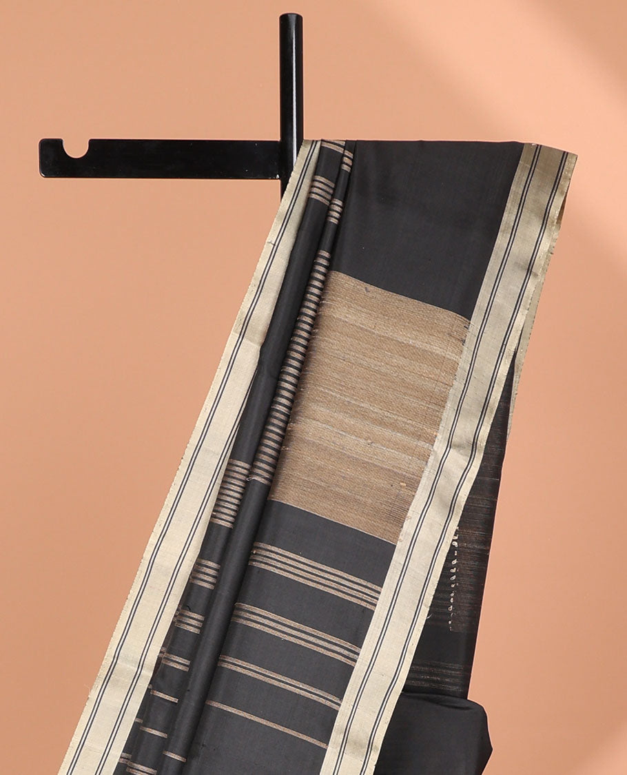 Black all-over geometric design mayuri soft silk saree with self zari design border