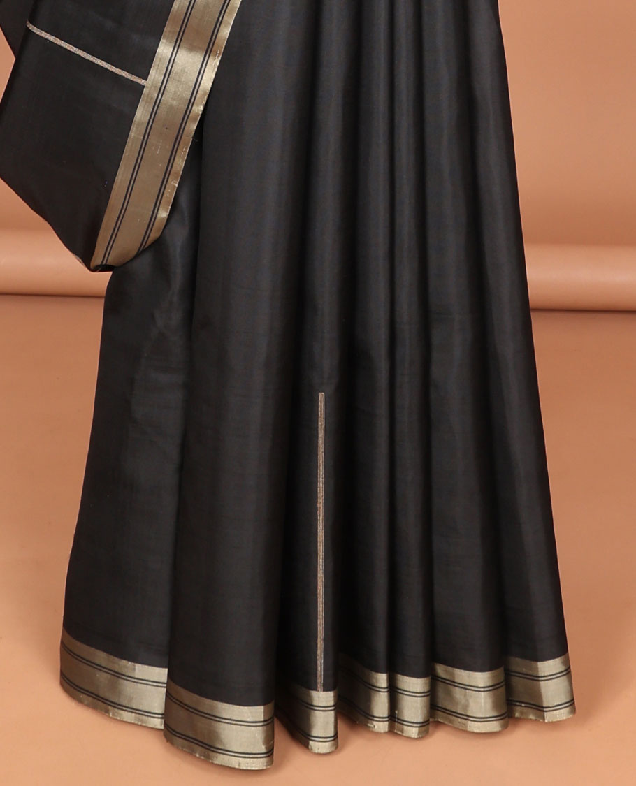 Black all-over geometric design mayuri soft silk saree with self zari design border
