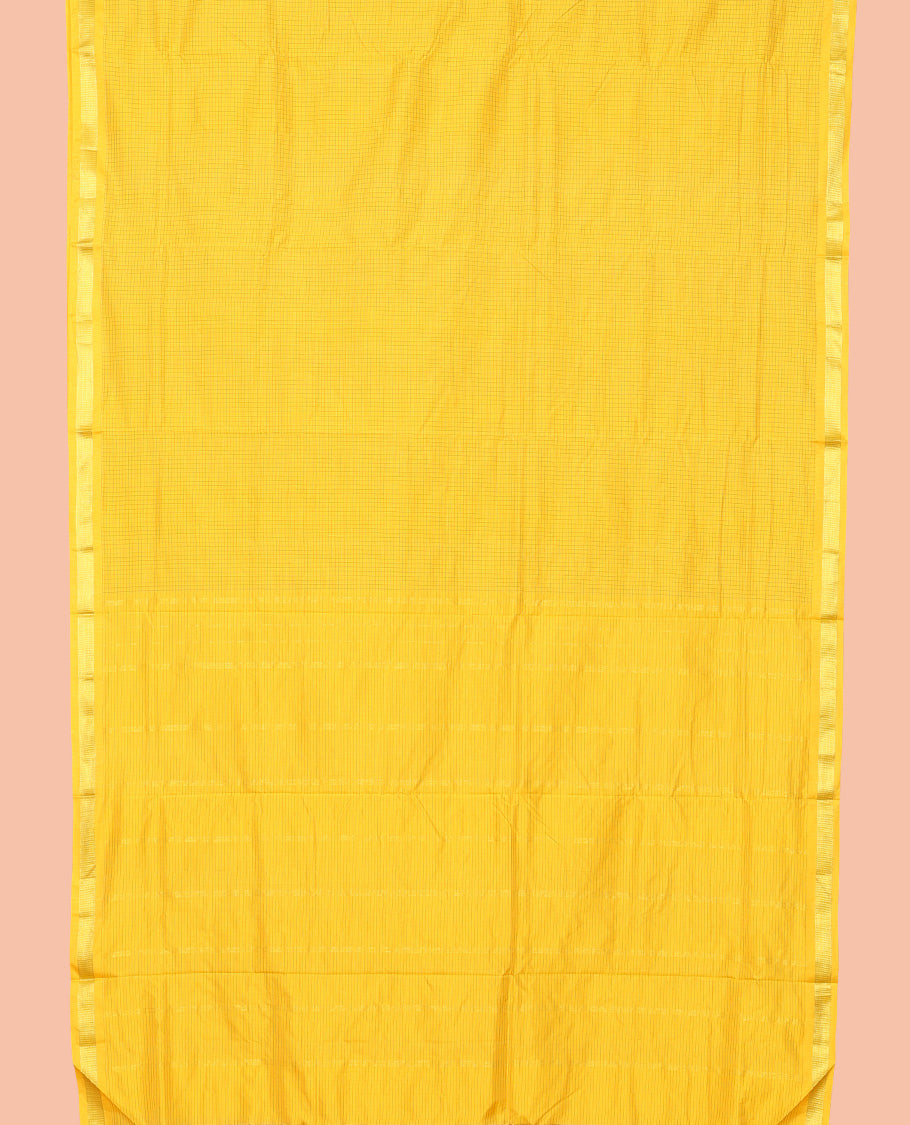 Navy Blue Checked Art-Silk Nine Yard Saree, a Traditional Zari Border, a Self-Pallu, and No Blouse