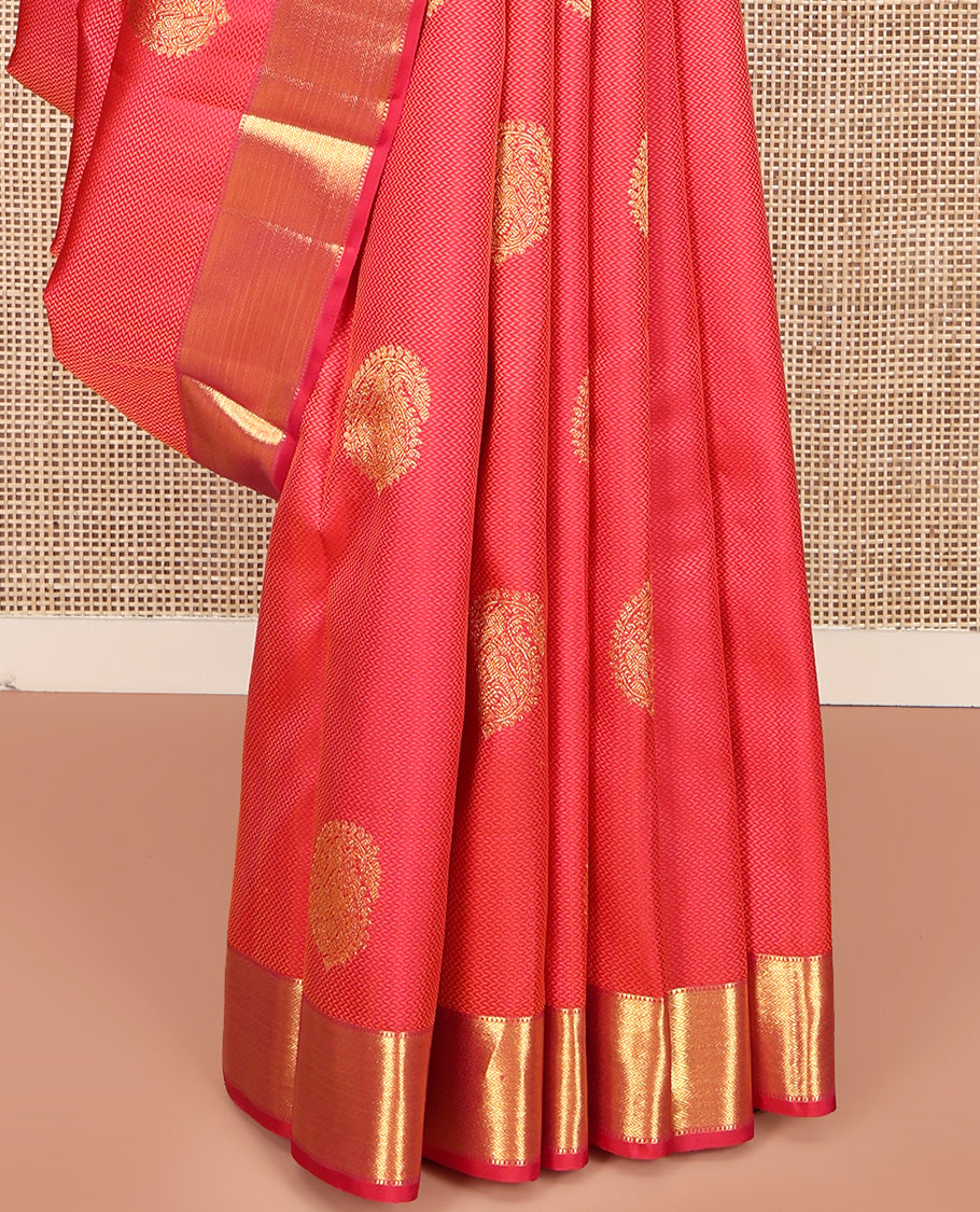 Pink Parampara Silk Saree Subtly Enriched with Zari Buttas and Embossed Texture On Its Body, Highlighted by Zari Border of Muthu, and Vanki Designs, Grand Jaal Pallu and Paired with a Matching Blouse