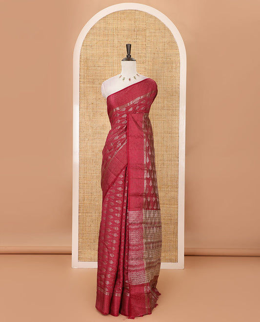 Wine zari & resham thread arrow design woven art silk saree, zari design satin embossed border & matching blouse