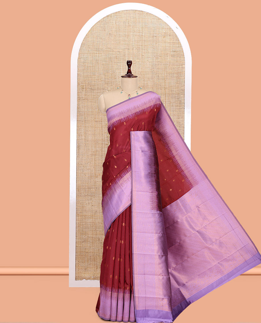 Maroon Art Kanchi Silk Saree, Adorned with Buttas, a Contrast Traditional Zari Border, Intricate Pallu, and a Contrast Blouse