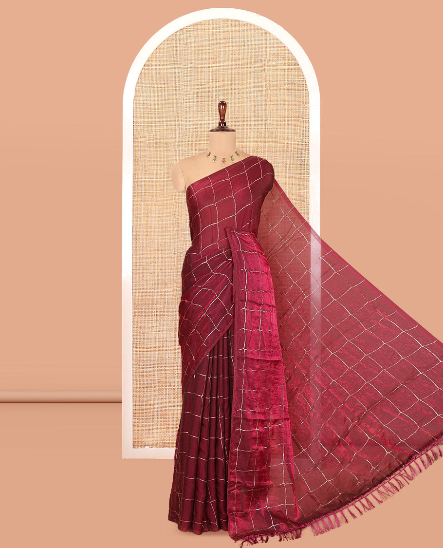 Borderless Bottle Green Vichitra Silk Saree, Enriched with Circle Buttas, a Self-Pallu, and No Blouse