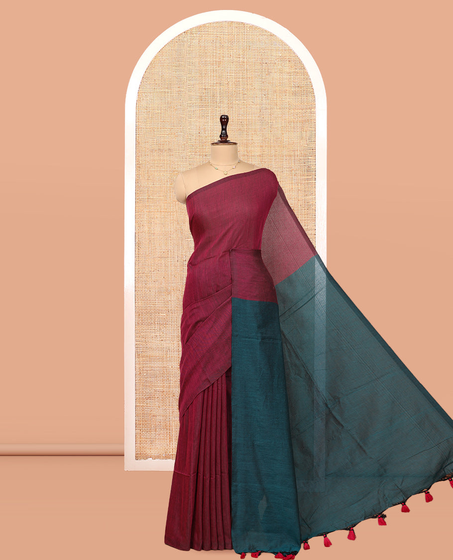 Borderless Purple Plain Design Khadi Cotton Saree