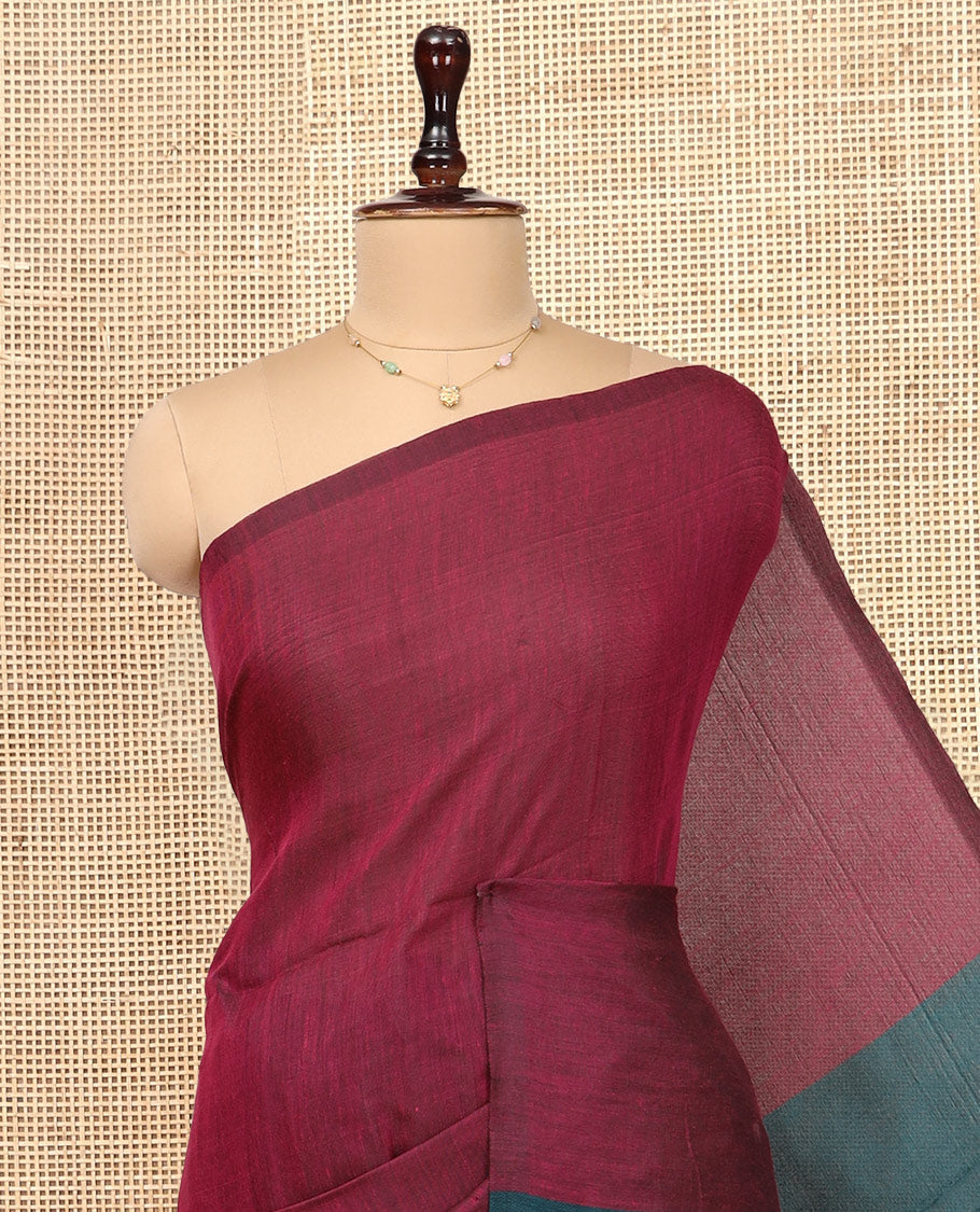 Borderless Purple Plain Design Khadi Cotton Saree