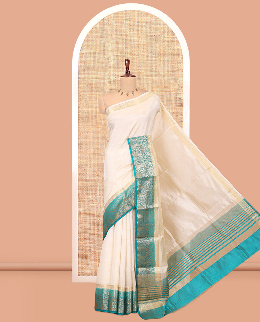 Cream-Rama Plain Art Tussar Saree