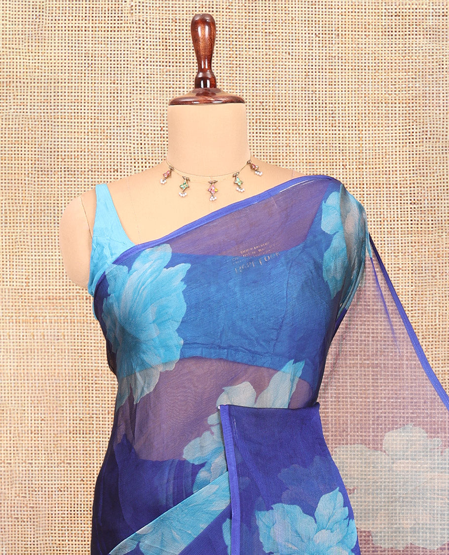 Borderless Royal Blue Rangoli Chiffon Saree