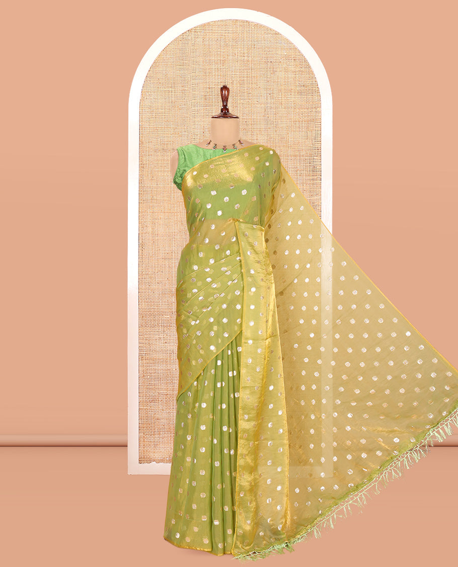 Borderless Green Fendy Chiffon Saree