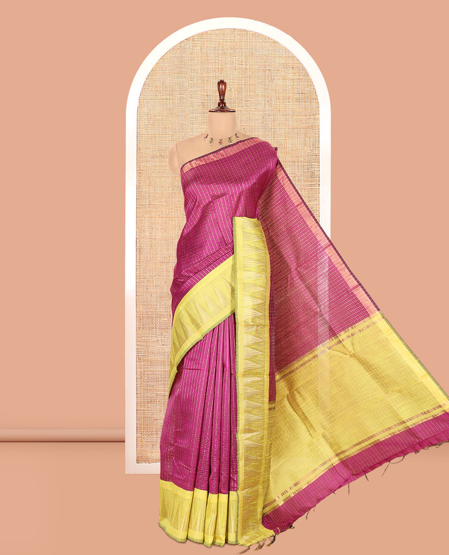 Magenta Semi-Raw Silk Saree