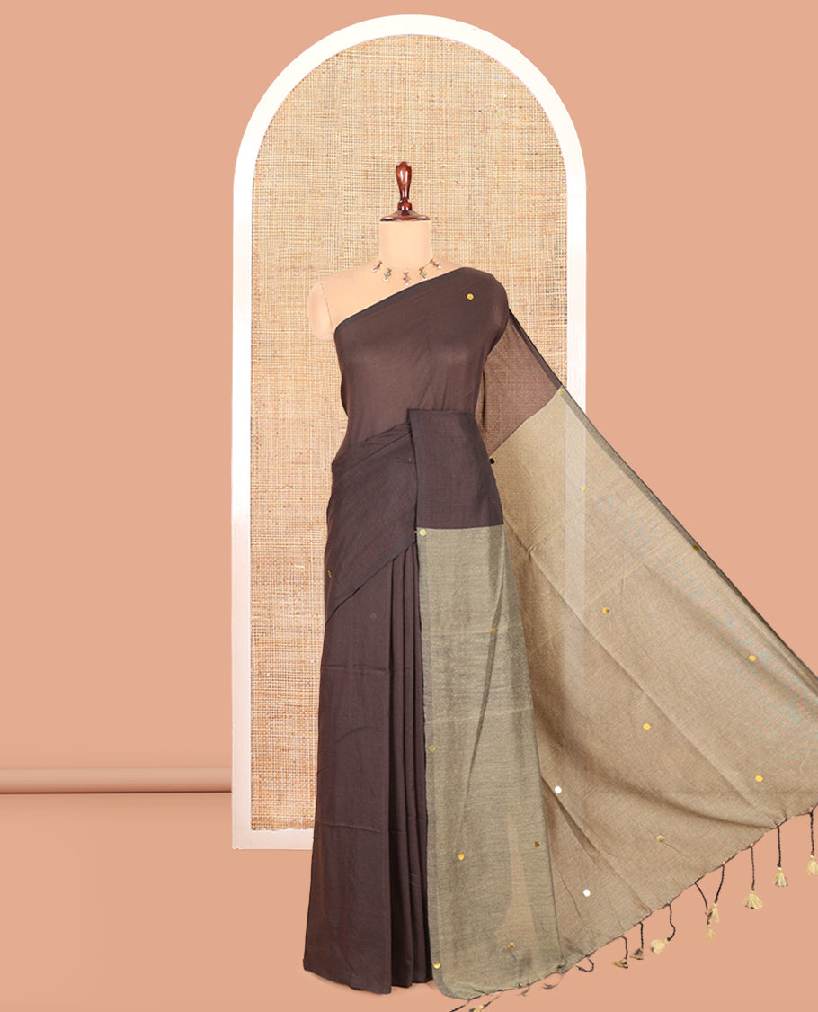 Borderless Brown-Light Chikku Khadi Cotton Saree