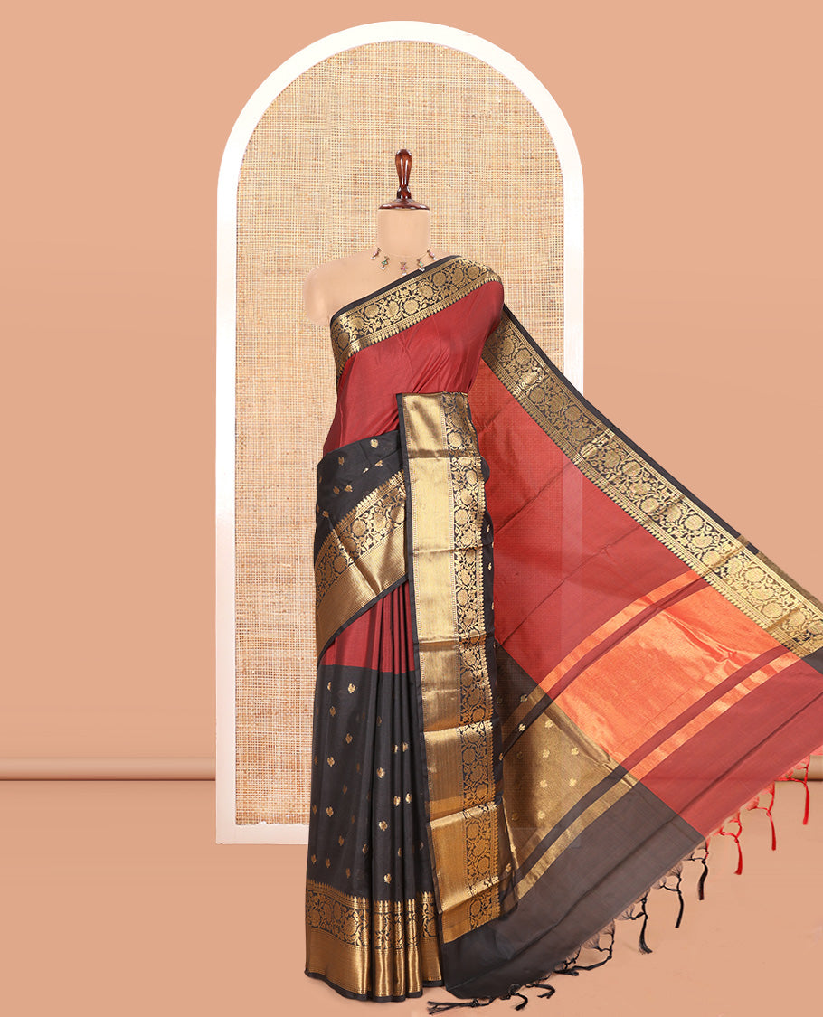 Maroon-Black Semi-Katan Silk Saree