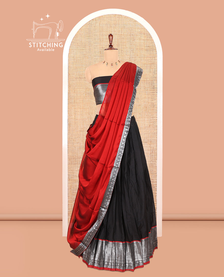 Black-Red Mercerised Cotton Half-Saree