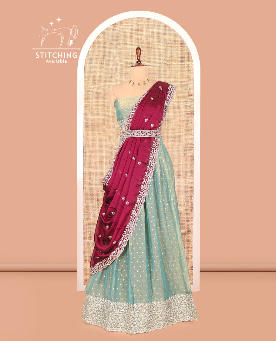Steel Blue Moss Organza Half-Saree