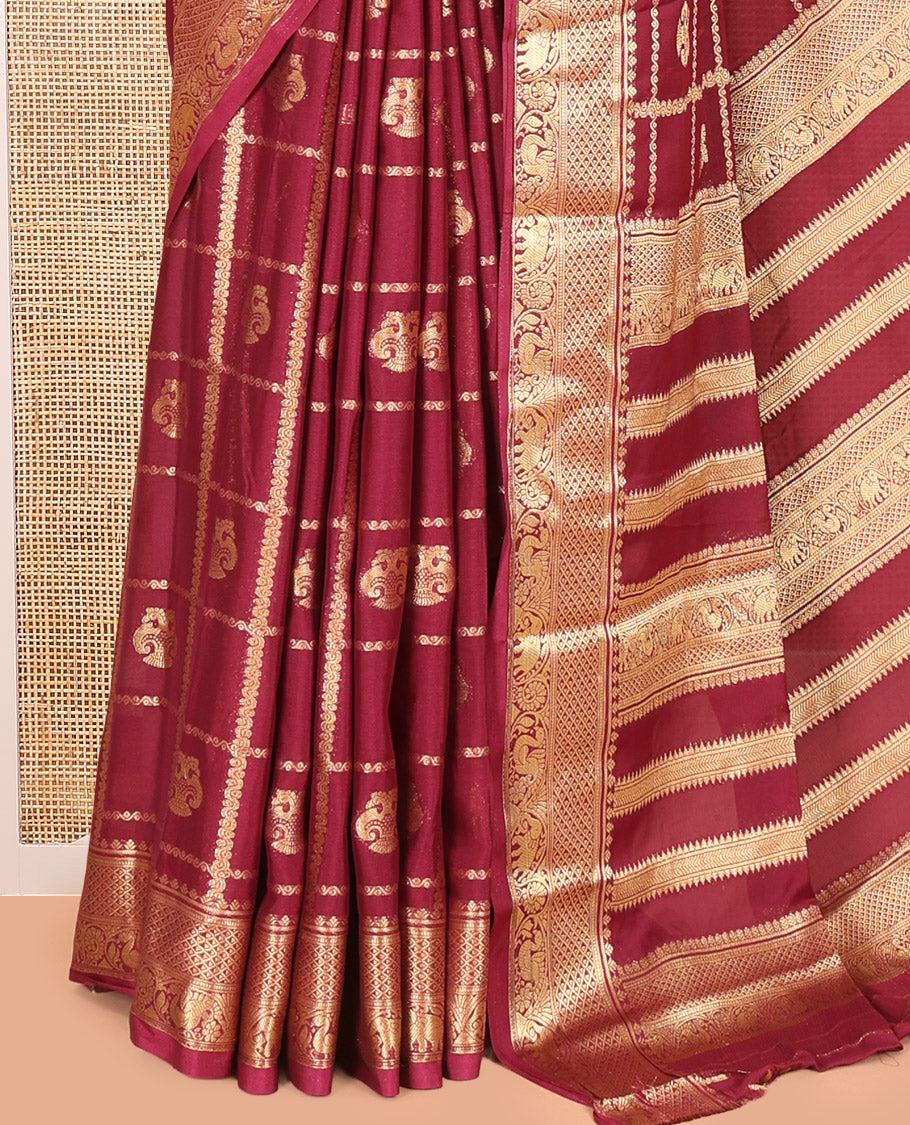 Wine Fancy Mysore Silk Saree