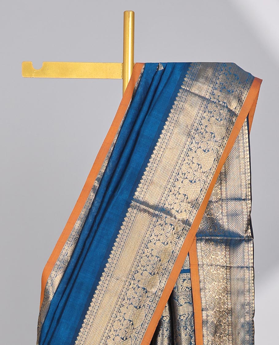 Blue motifs cotton silk saree with contrast zari design border & intricate zari design pallu