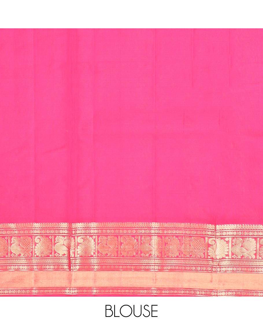 Peach floral motifs silk cotton saree with contrast zari design border & floral design pallu