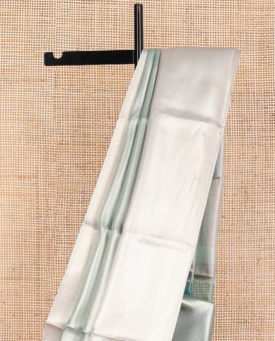 light blue chevron design tissue saree with contrast striped border & zari design pallu
