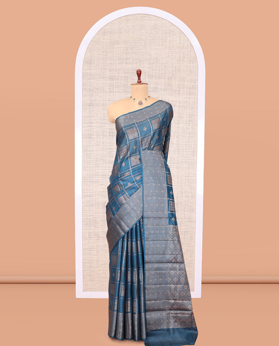 Blue Tussar Silk Saree