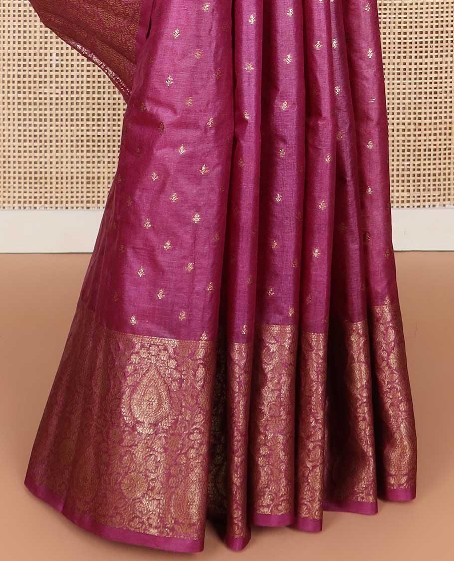 Purple floral motifs tussar silk saree with self floral design border & floral design pallu