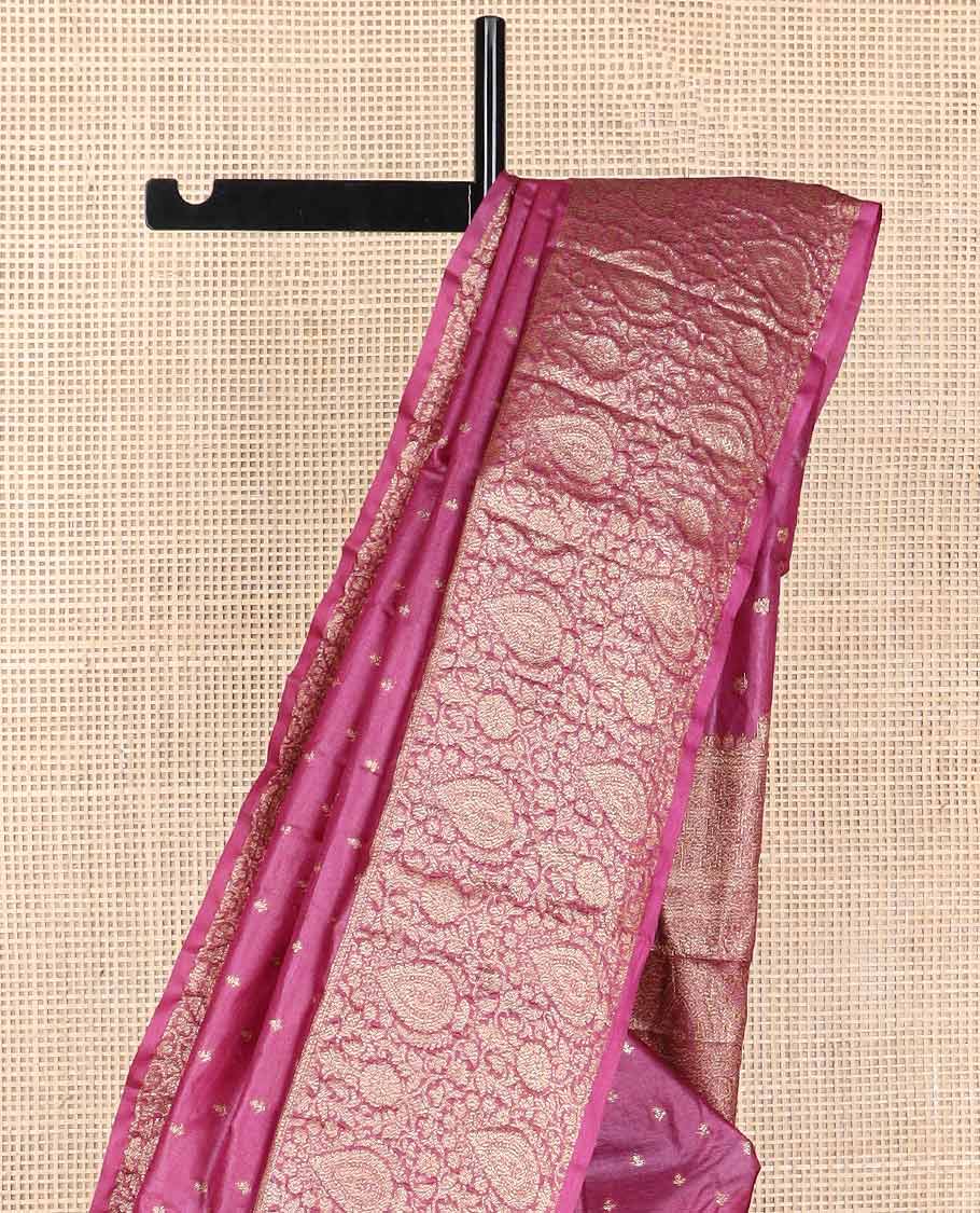 Purple floral motifs tussar silk saree with self floral design border & floral design pallu