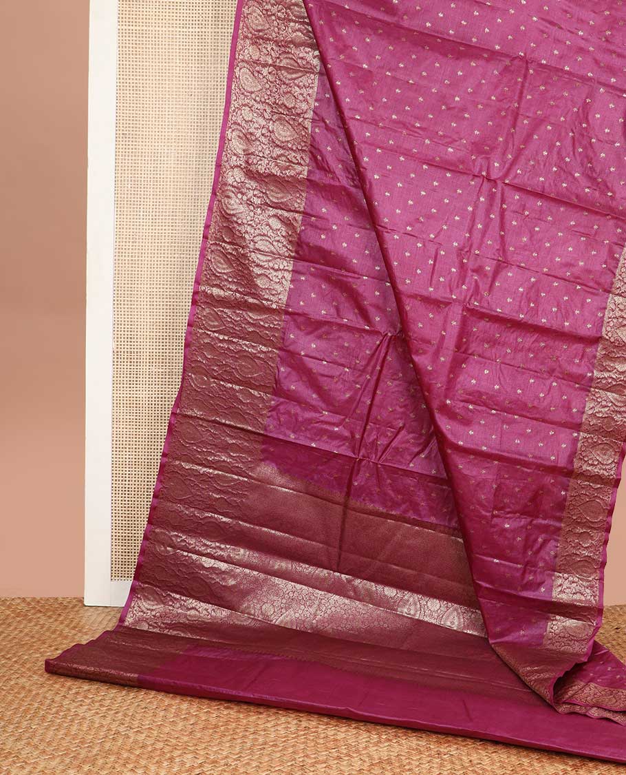 Purple floral motifs tussar silk saree with self floral design border & floral design pallu