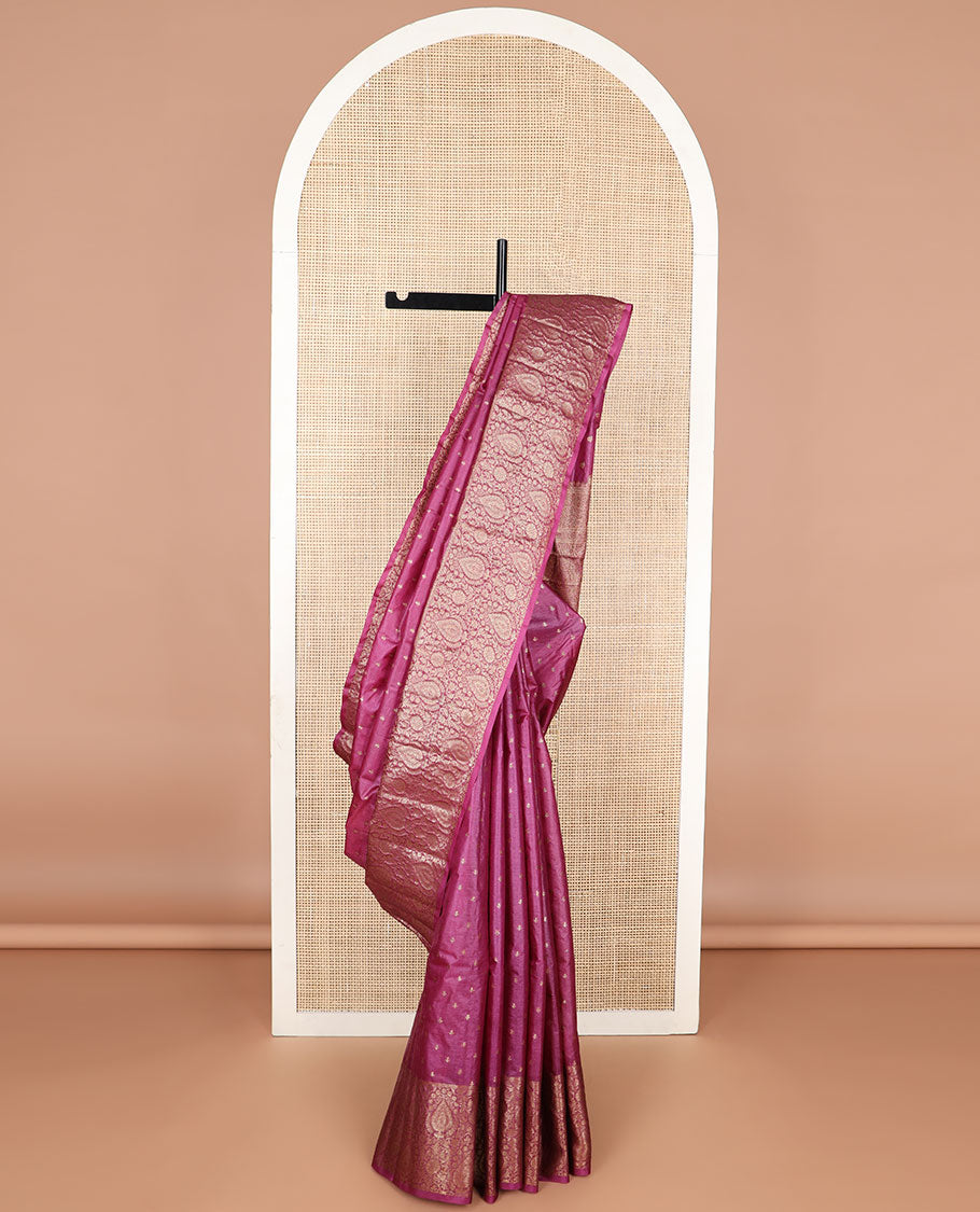 Purple floral motifs tussar silk saree with self floral design border & floral design pallu