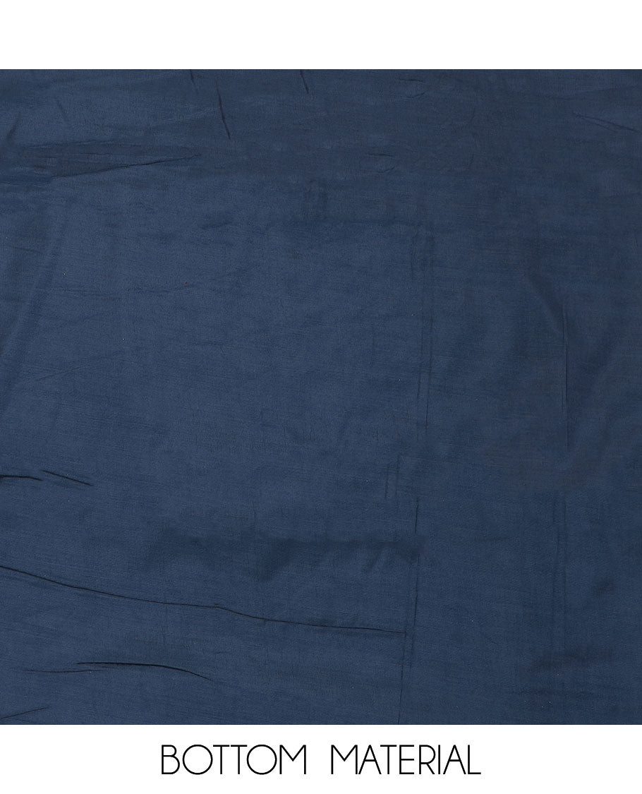 Dark blue material chudidar set, sequins embroidered top, plain bottom, and scallop thread embroidered dupatta