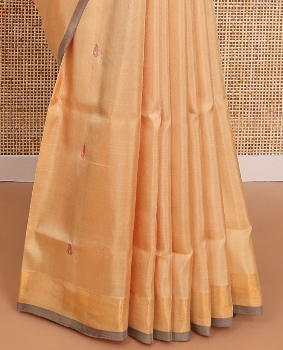 Sandal floral design uppada saree with contrast zari design border & floral design pallu