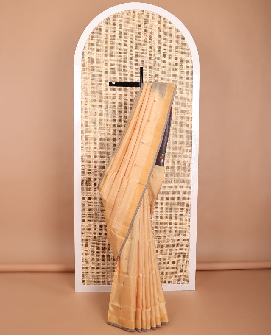 Sandal floral design uppada saree with contrast zari design border & floral design pallu