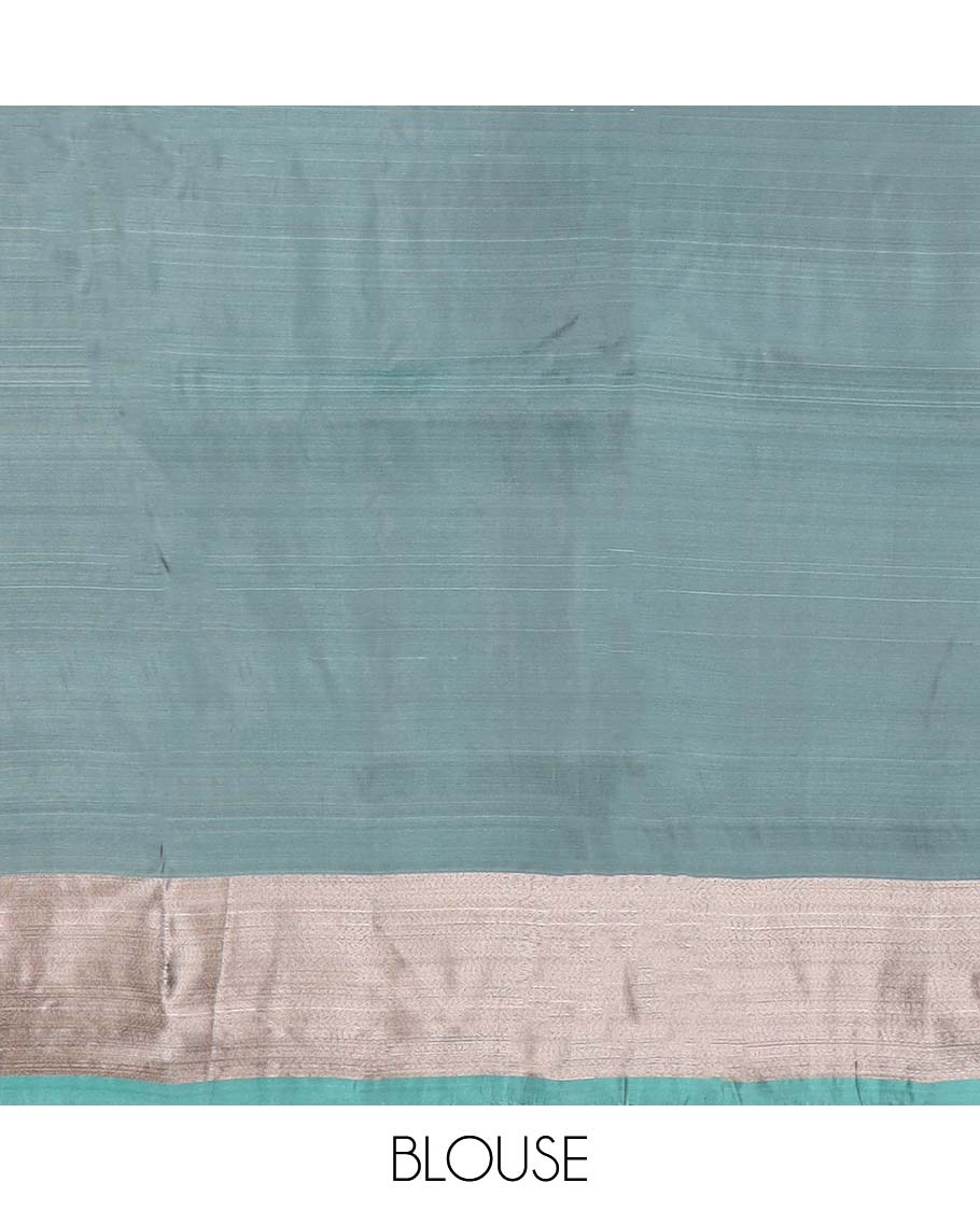 Light blue motifs uppada silk saree with self zari border & floral design pallu