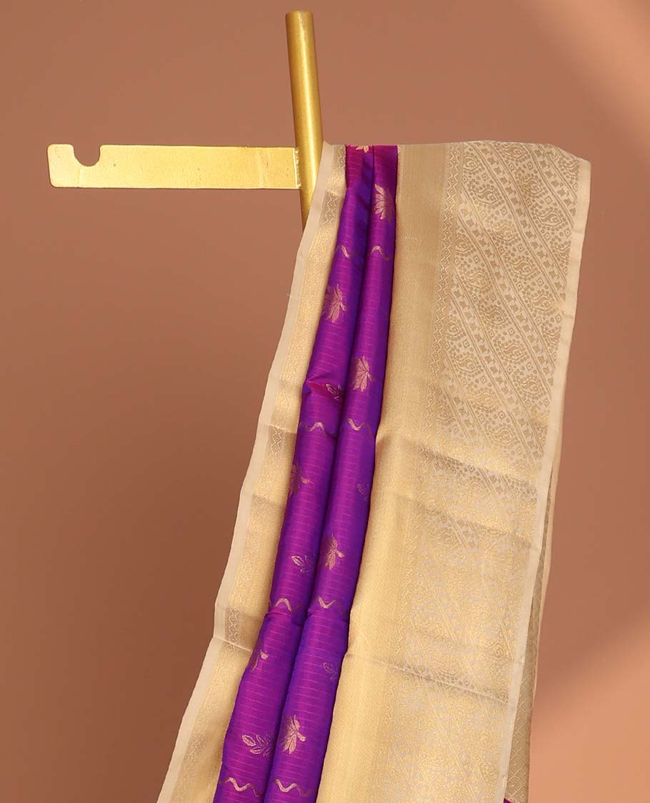 Purple leaf design vasundhara elite silk saree with contrast traditional zari design border & pallu of argyle pattern