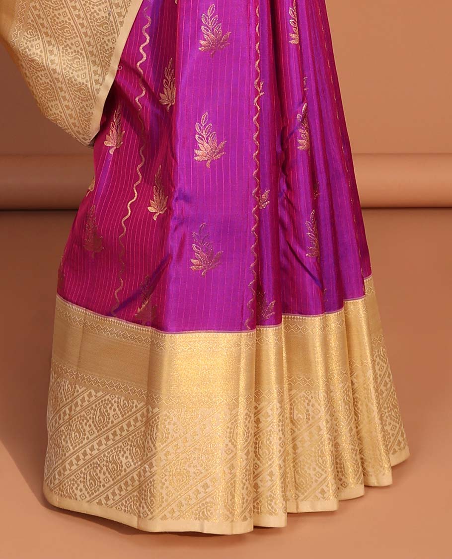 Purple leaf design vasundhara elite silk saree with contrast traditional zari design border & pallu of argyle pattern
