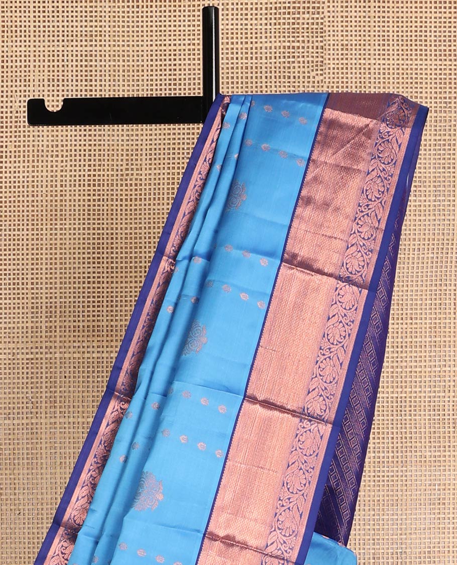 Blue floral buttas vasundhara elite silk saree with contrast intricate zari design border & striped floral design pallu