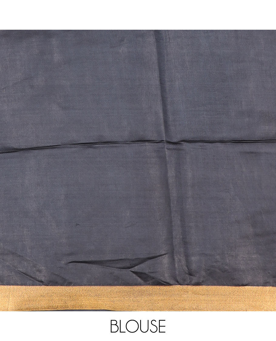 Black buttas banana pith saree, zari border, and zari striped pallu