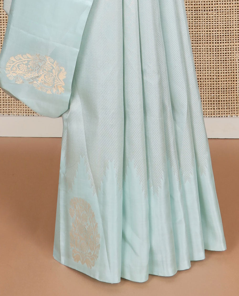 Powder blue mayuri soft silk saree with self motifs border & checked design pallu