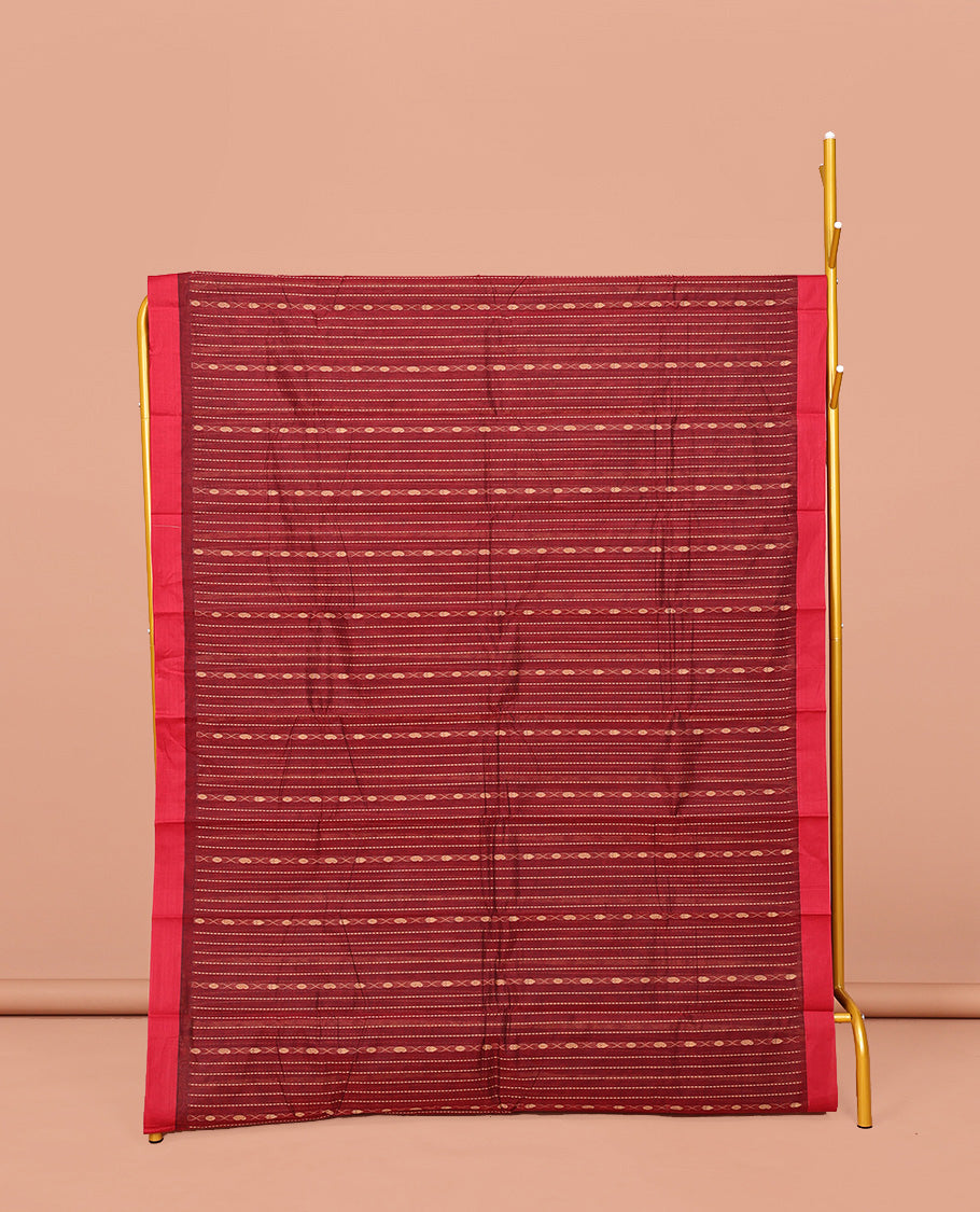 Red Kanchi Cotton Saree, Steeped with Buttas All Over Its Body, Complemented by Contrast Border, Pallu of Tree Motifs, and Paired with a Matching Blouse