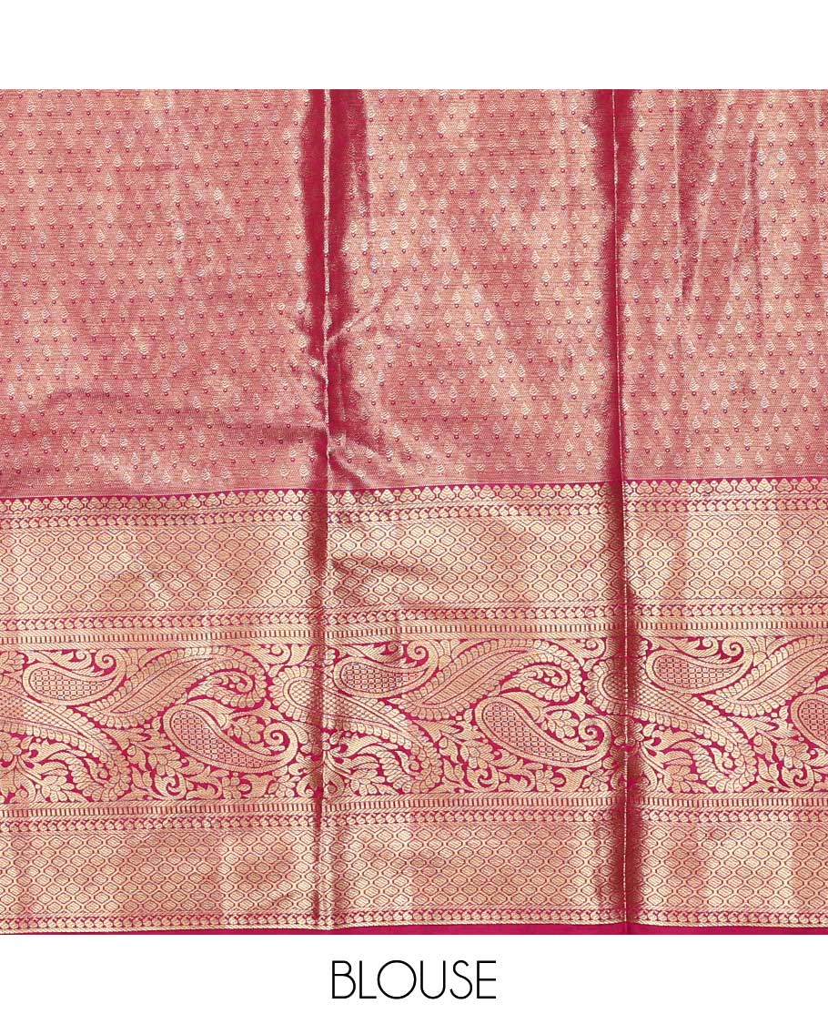 Peacock blue art silk half saree material , jacquard with contrast traditional zari bordered skirt, contrast jacquard blouse, and paisley jaal dhavani