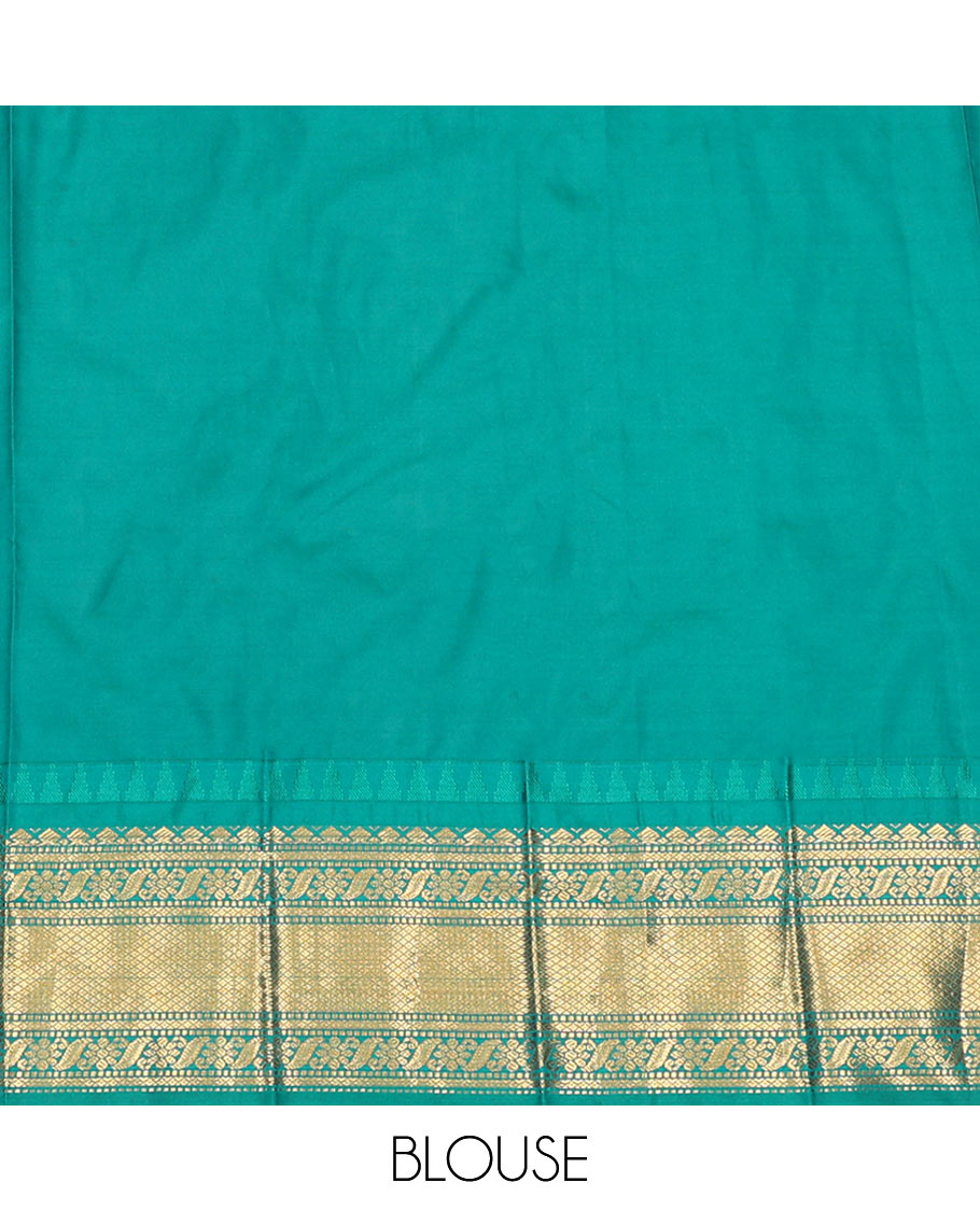 Navy Blue Budget Silk Saree Detailed with Zari Buttas, Accentuated by a Contrast Traditional Motifs Templr Zari Border, Adorned with a Jaal Pallu, and Paired with a Contrast Blouse