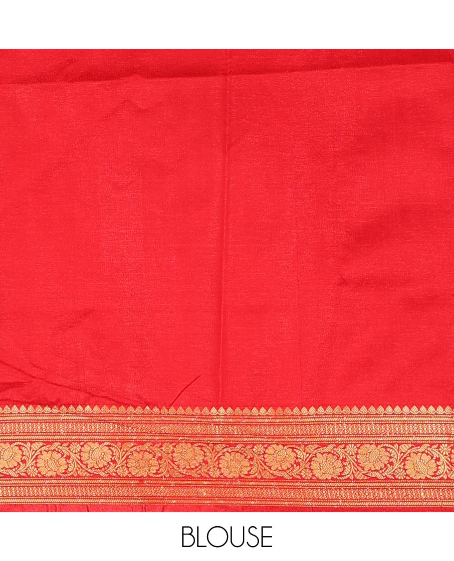Yellow buttas semi banaras nylon with contrast floral design border & floral design pallu