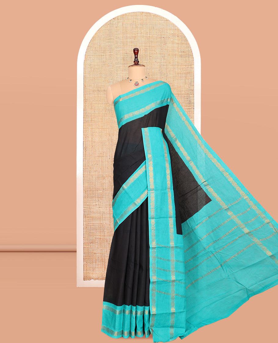 Black Plain Sungudi Cotton Saree