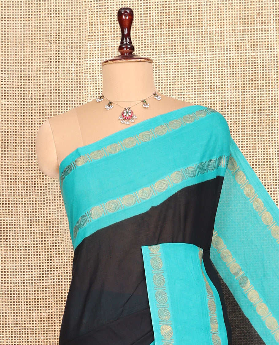Black Plain Sungudi Cotton Saree