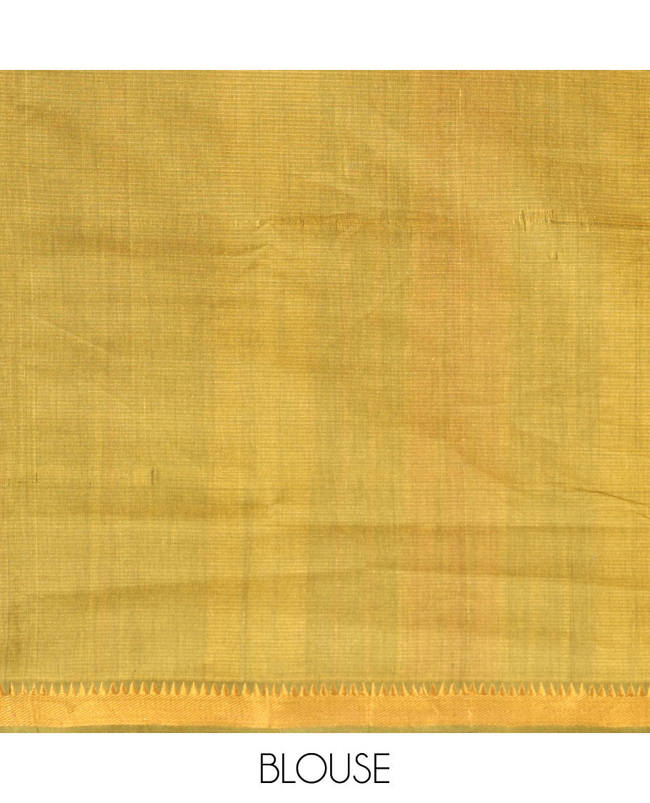 Olive green striped managalagiri cotton saree with self temple border & striped pallu